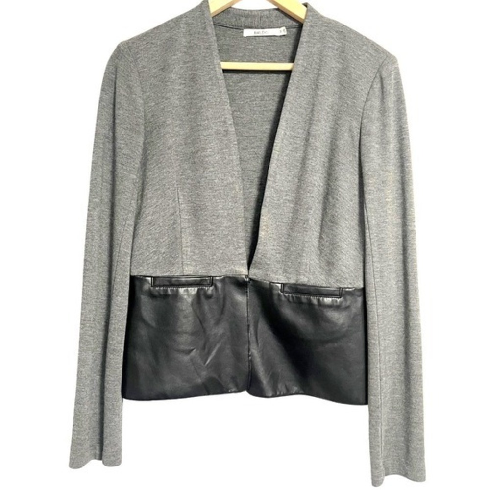 Bailey 44 Knit Blazer Jacket‎ Womens Size M Gray Faux Leather Trim Career